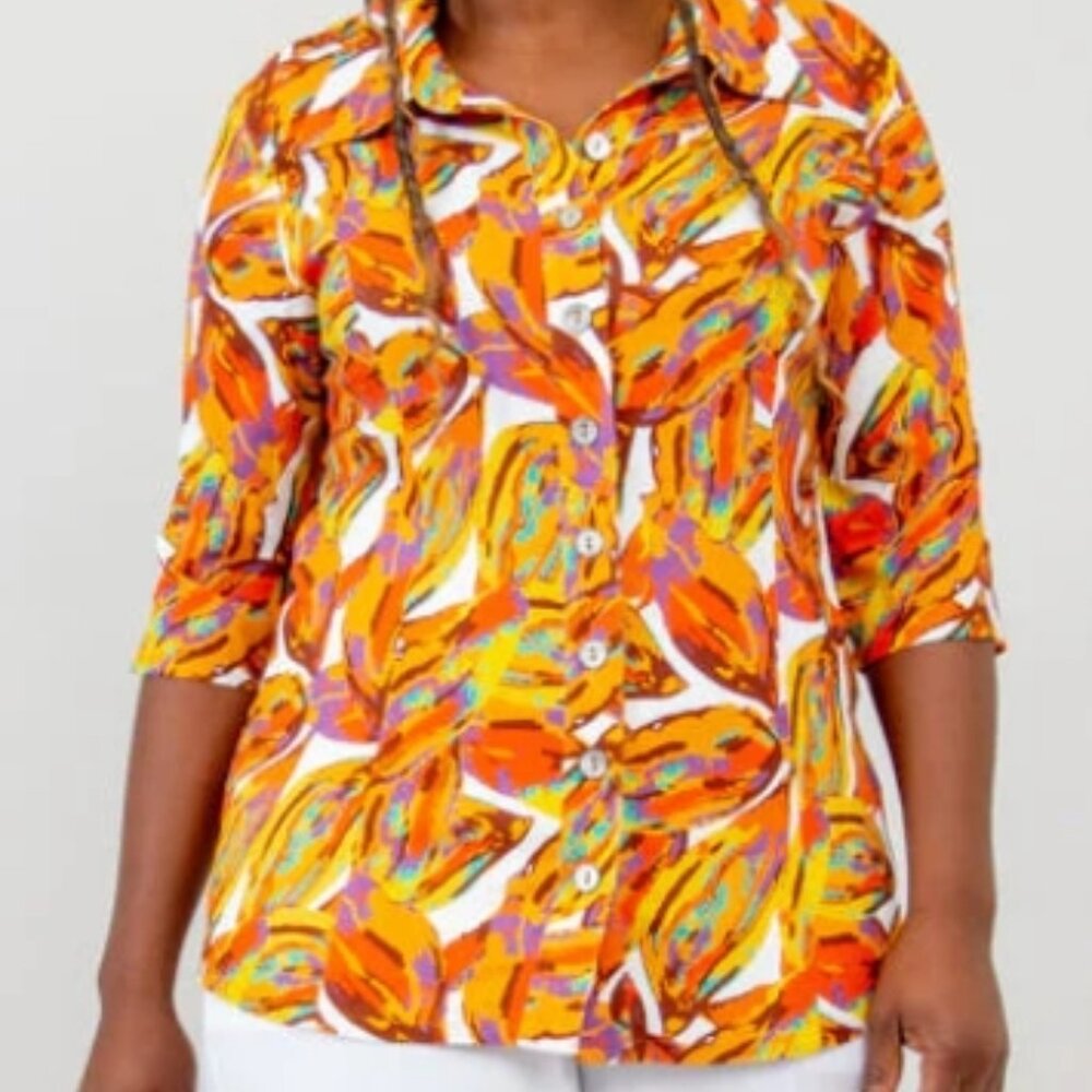 Lorraine Linen-Bamboo Blouse - Orange Crushed! - Picture 14 of 14